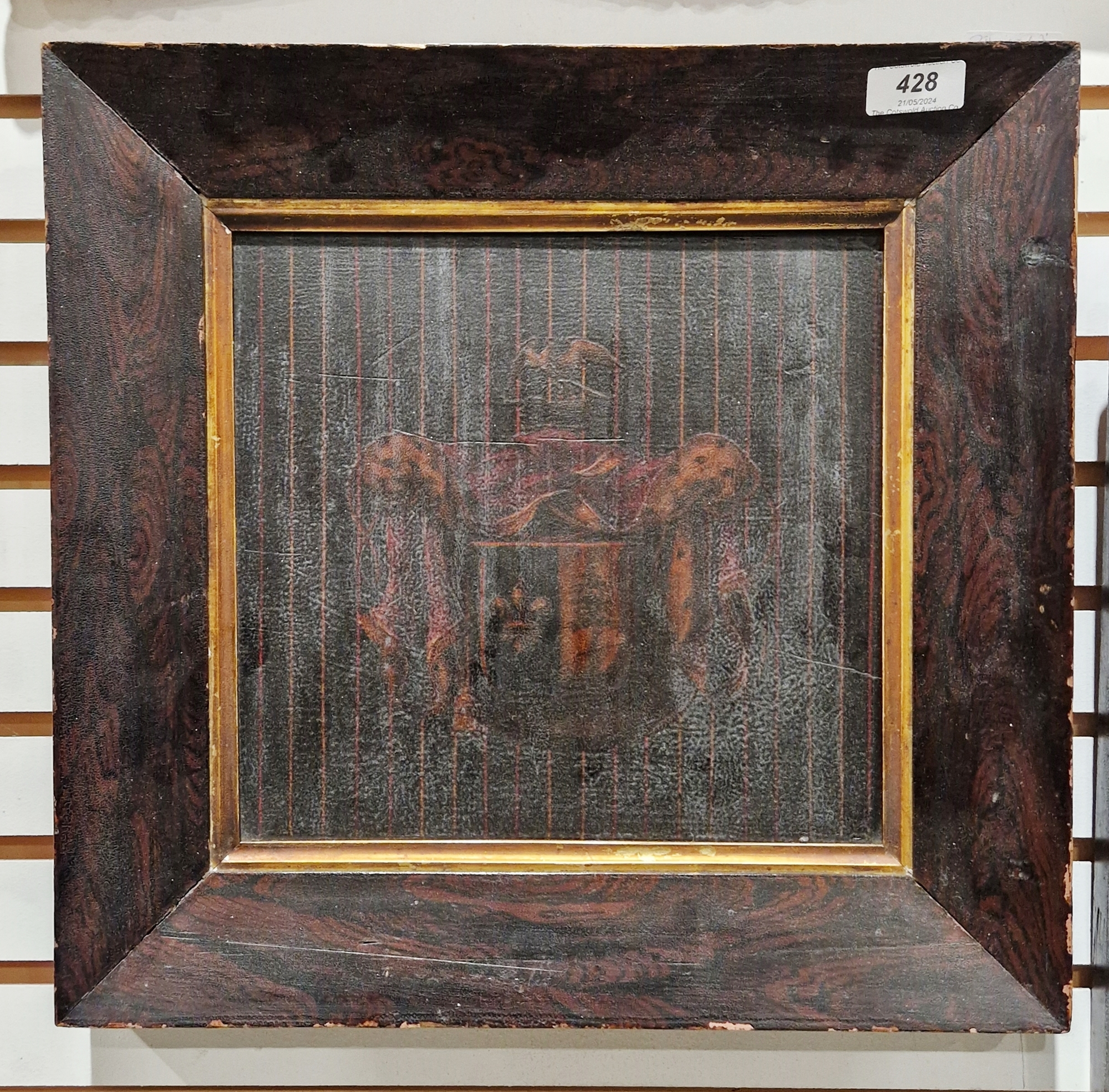 Two 19th century framed painted coaching armorial panels, each with coat of arms swagged or - Image 2 of 2