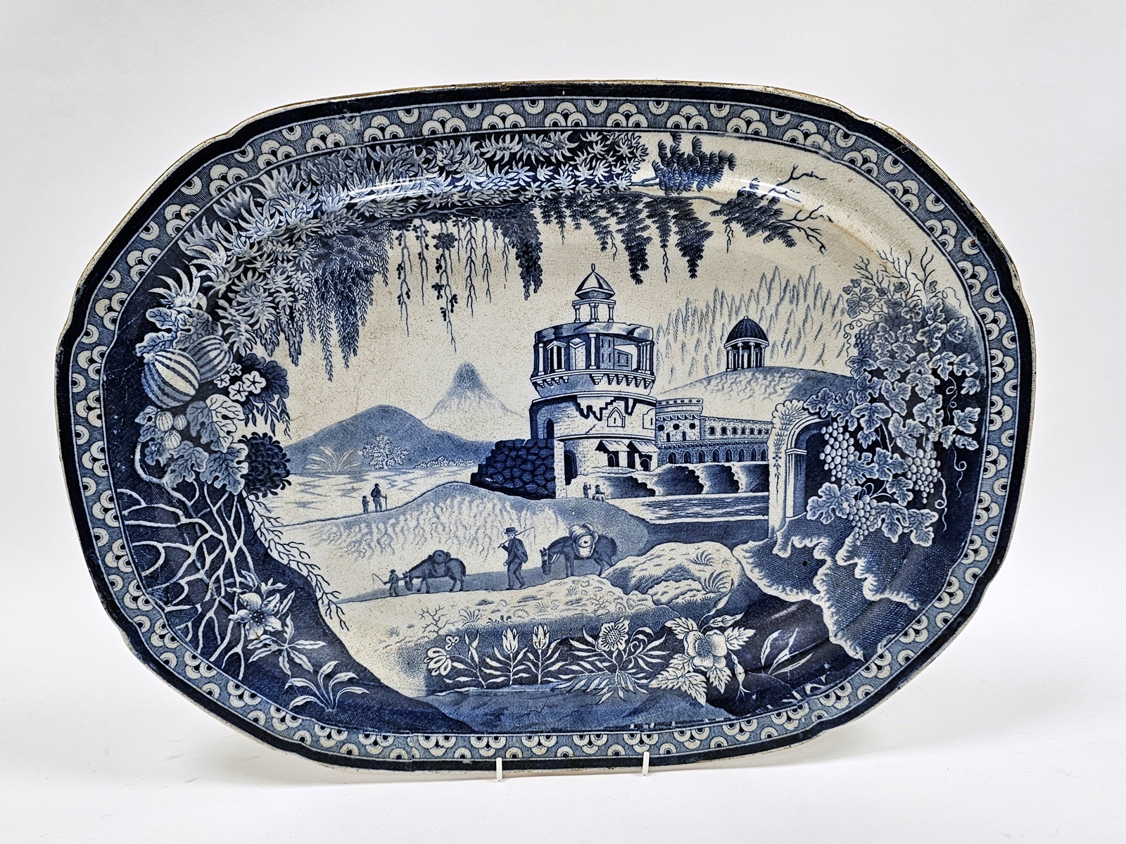 English pearlware shaped rectangular transfer-printed blue and white meat dish, early 19th