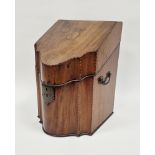 George III mahogany knife box of Sheraton design with sloping hinged top, boxwood and ebony