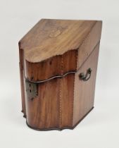 George III mahogany knife box of Sheraton design with sloping hinged top, boxwood and ebony