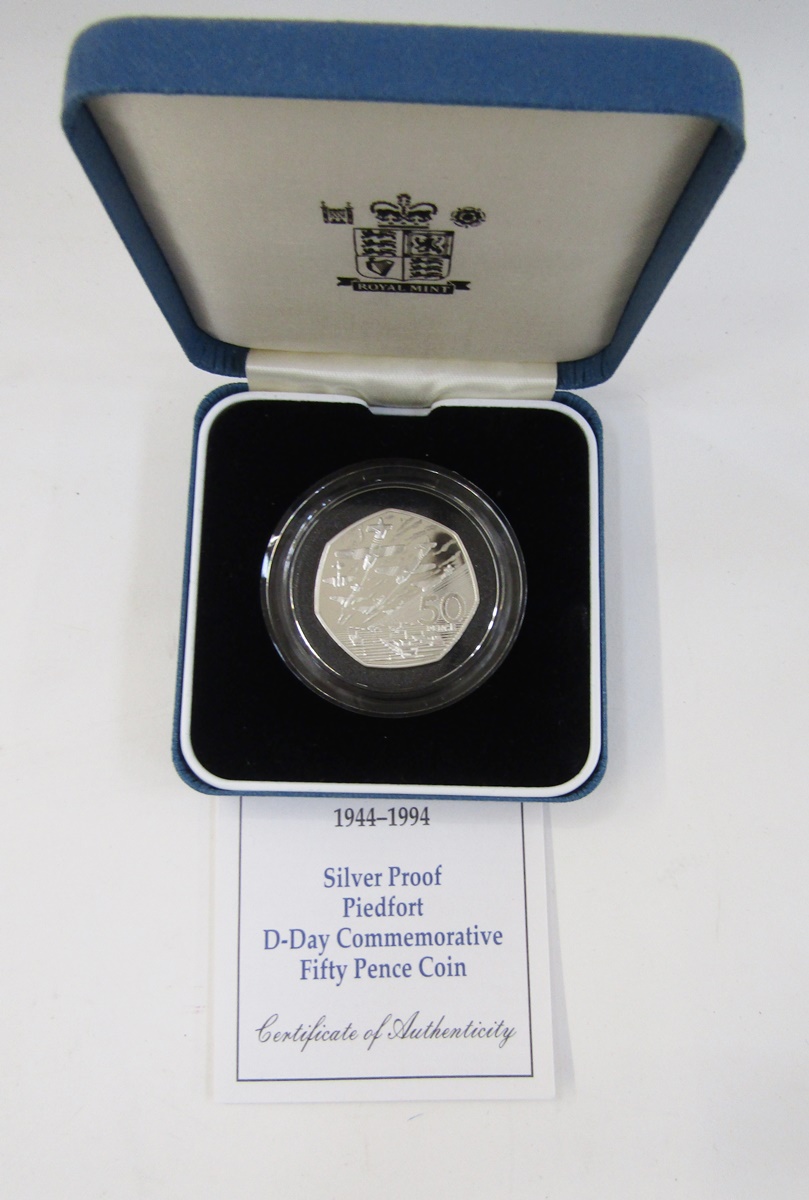 Silver proof Piedfort coins (5), 1989 £2 set of Bill and Claim of Rights, D-Day 50p commemorative, - Image 3 of 5
