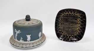 Staffordshire earthenware slip glazed shaped rectangular baking dish, 20th century, decorated with