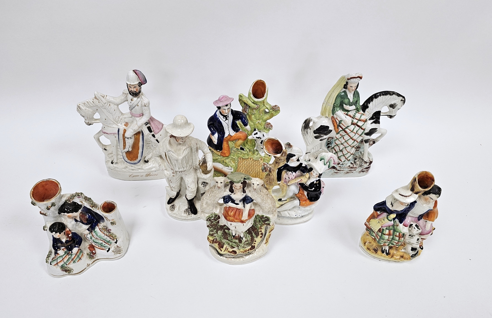 Collection of Victorian Staffordshire pottery flatback figures including two equestrian figures, one - Image 2 of 2
