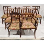 Set of six Georgian-style mahogany railback dining chairs with stuffover seats, upholstered in