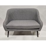 Two grey upholstered two-seater sofas, each raised on tapering legs, 120cm wide (2)