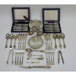 Two sets of mother-of-pearl handled fruit knives, a Mappin & Webb Georgian-style piecrust