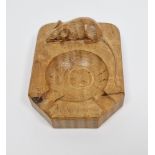 Carved oak 'Mouseman' canted rectangular ashtray by Robert Thompson of Kilburn, with central well,