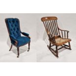 Victorian mahogany button back elbow chair on front turned legs with front castors and a late 19th/