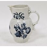 Worcester porcelain small cabbage leaf moulded mask jug, circa 1780, blue crescent mark, with mask