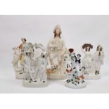 Collection of Victorian Staffordshire pottery flatback figures including a large figure of a