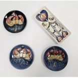 Three Moorcroft commemorative small circular Centenary dishes, boxed, each tube-lined with date