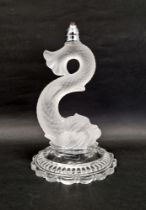 Baccarat frosted glass dolphin-shaped stand with white metal fitting for a shade, on domed petal