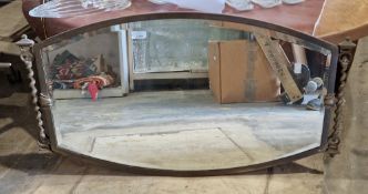 20th century metal-framed bevel edged wall mirror of spiral decoration, 86cm wide x 48cm deep