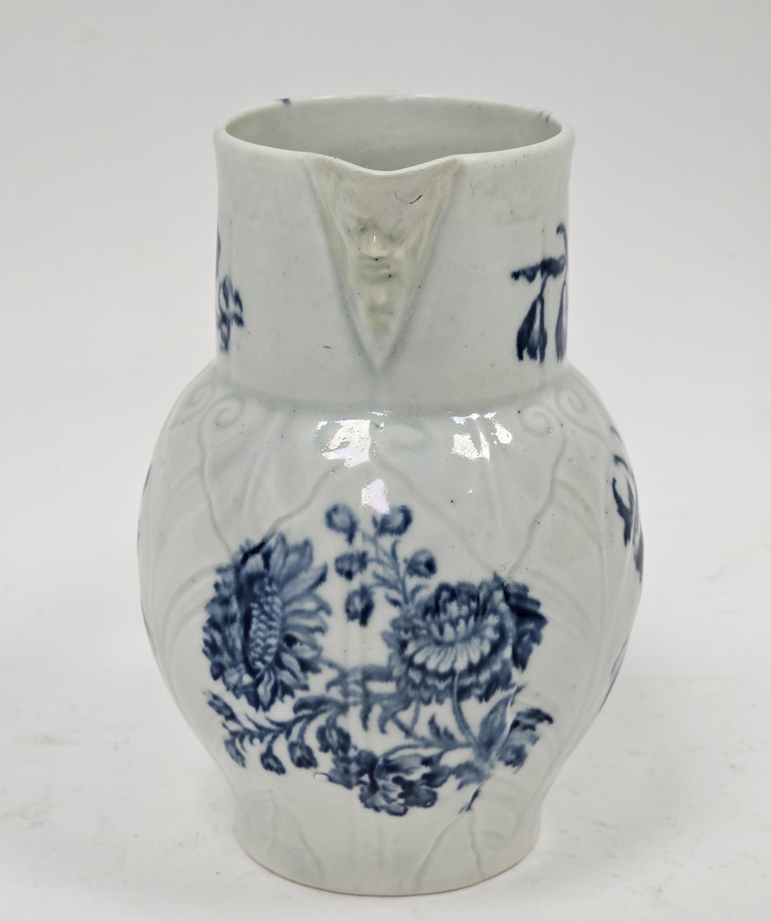 Worcester porcelain small cabbage leaf moulded mask jug, circa 1780, blue crescent mark, with mask - Image 2 of 30