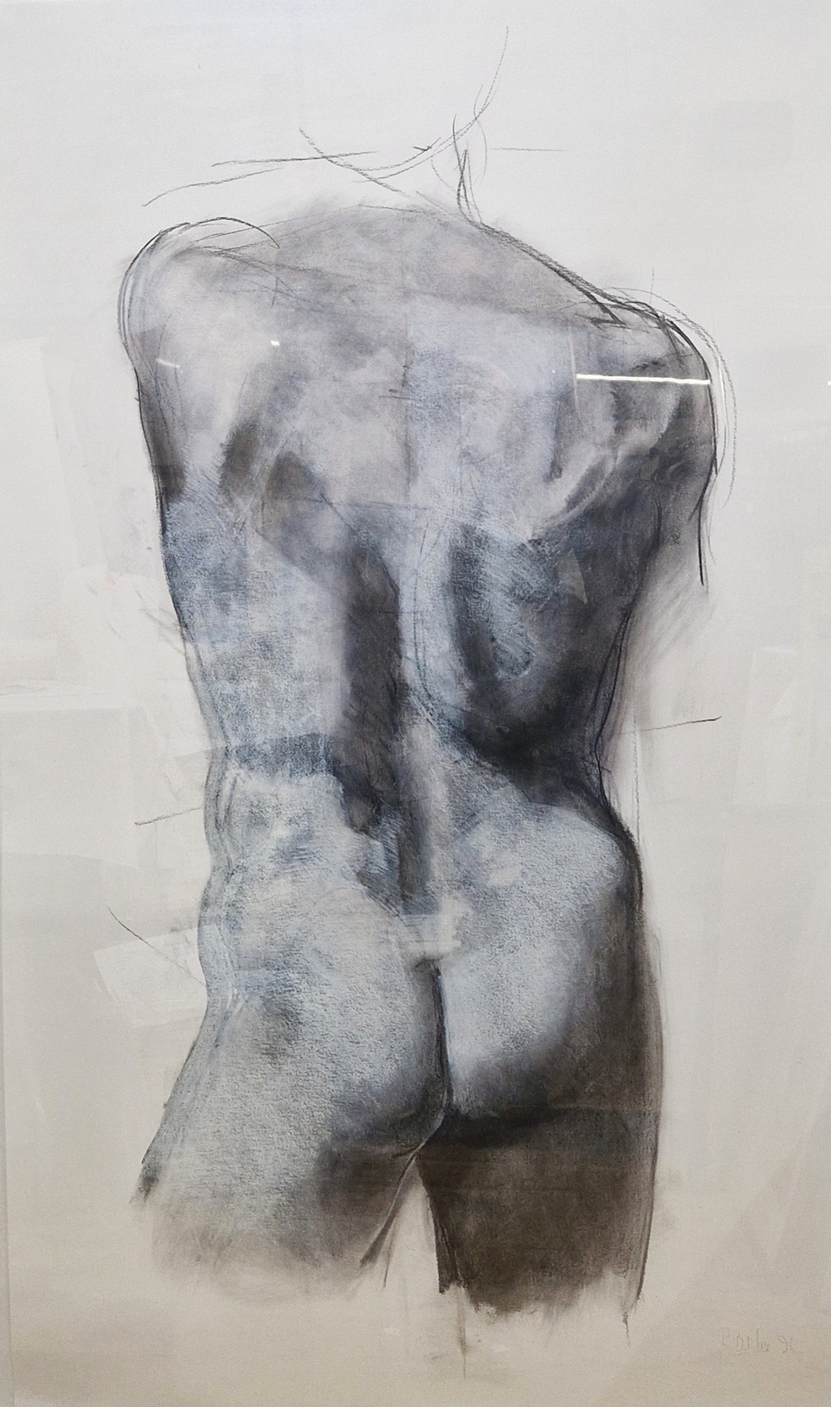 Robert Bryce Muir (b.1962) Charcoal and wash drawing 'Surfer' Nude male, rear view, signed in pencil