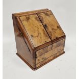 Victorian walnutwood and burr yew stationery cabinet, the hinged ogee mould top opening to reveal