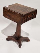 William IV mahogany work table with drop-leaf rectangular top above two drawers and two dummy