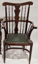 Late Victorian mahogany armchair with turned carved supports, on turned legs, 97cm high