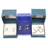 Selection of lady's earrings to include 9ct gold half-hoop, 9ct gold opal set earrings, etc