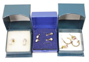 Selection of lady's earrings to include 9ct gold half-hoop, 9ct gold opal set earrings, etc