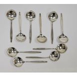 Set of 10 Danish silver soup spoons by Georg Jensen, in the Cyprus pattern, total weight 9ozt
