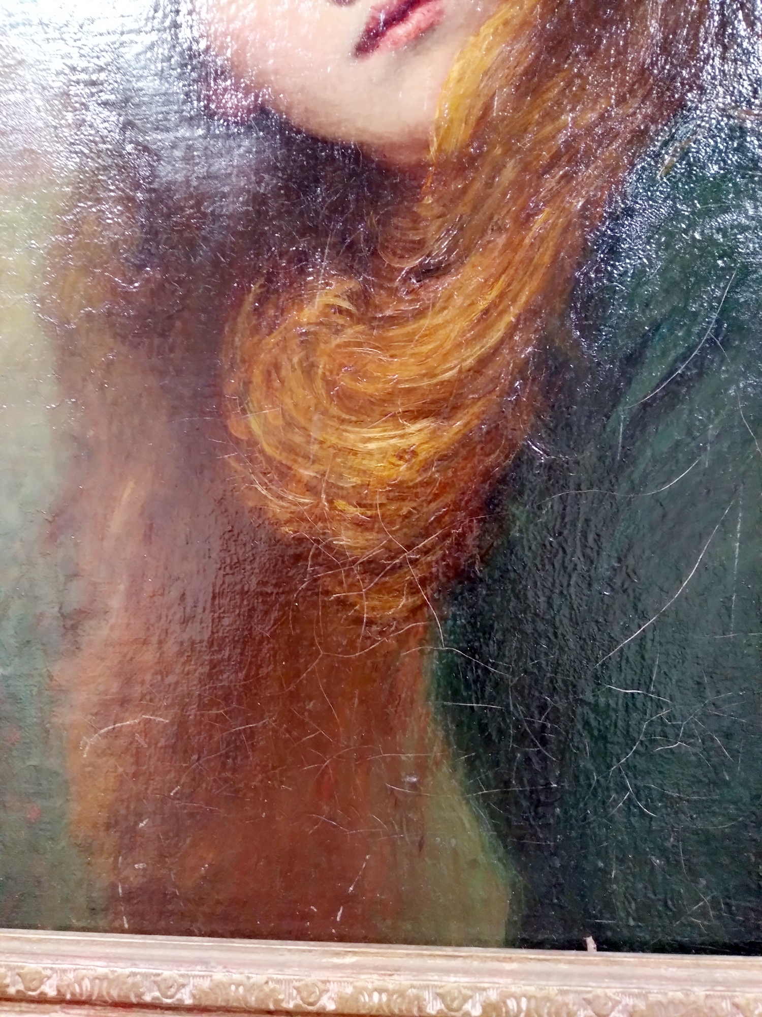 Late 19th century British School Oil on canvas Portrait of a young woman with windswept red hair - Image 18 of 24