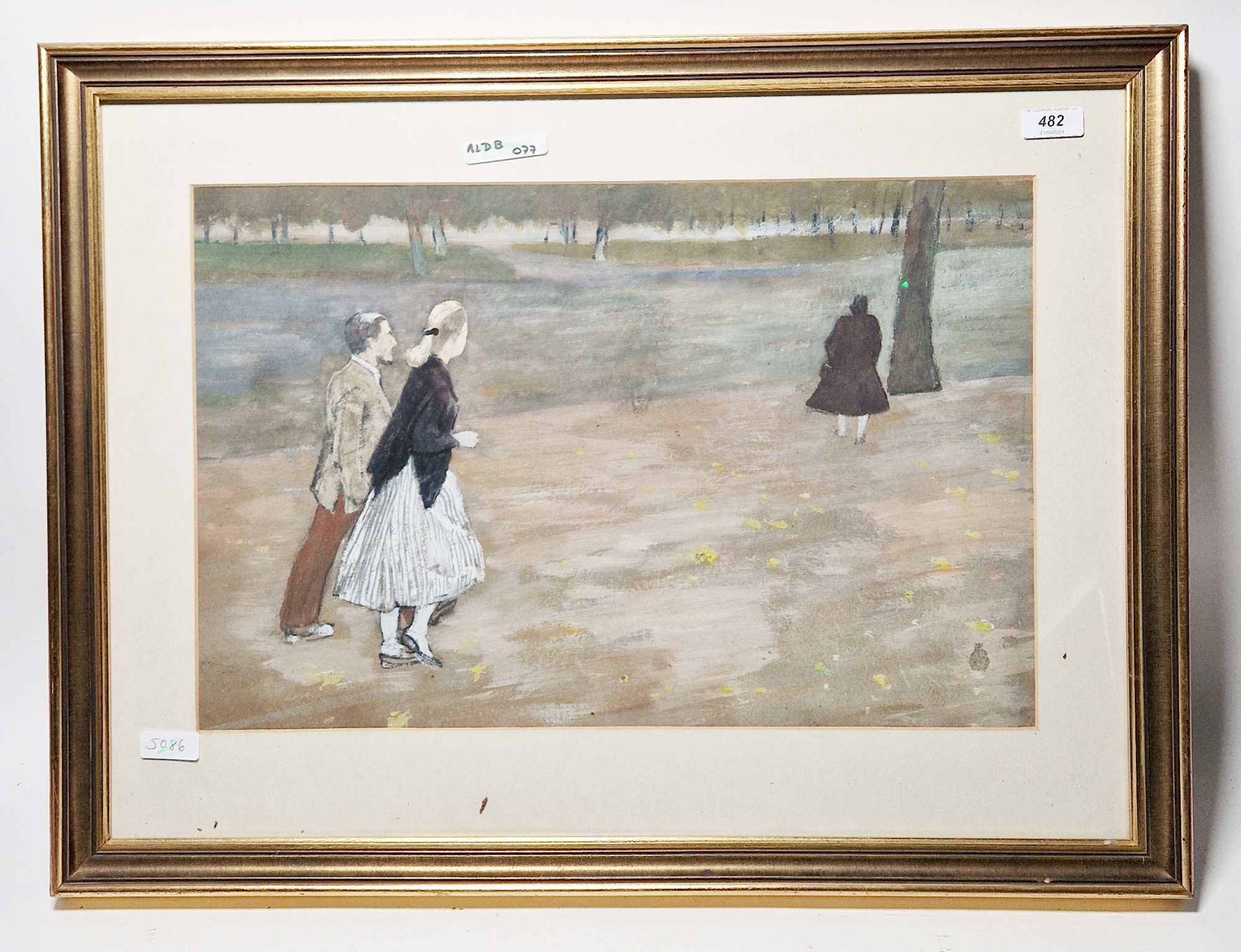 Mid-20th century school Pastel and gouache on card A couple walking in parkland, (unsigned), 50. - Bild 2 aus 4