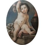 18th century Italian School Pastel drawing on paper Putto, seated on a cushion beside a flaming urn,