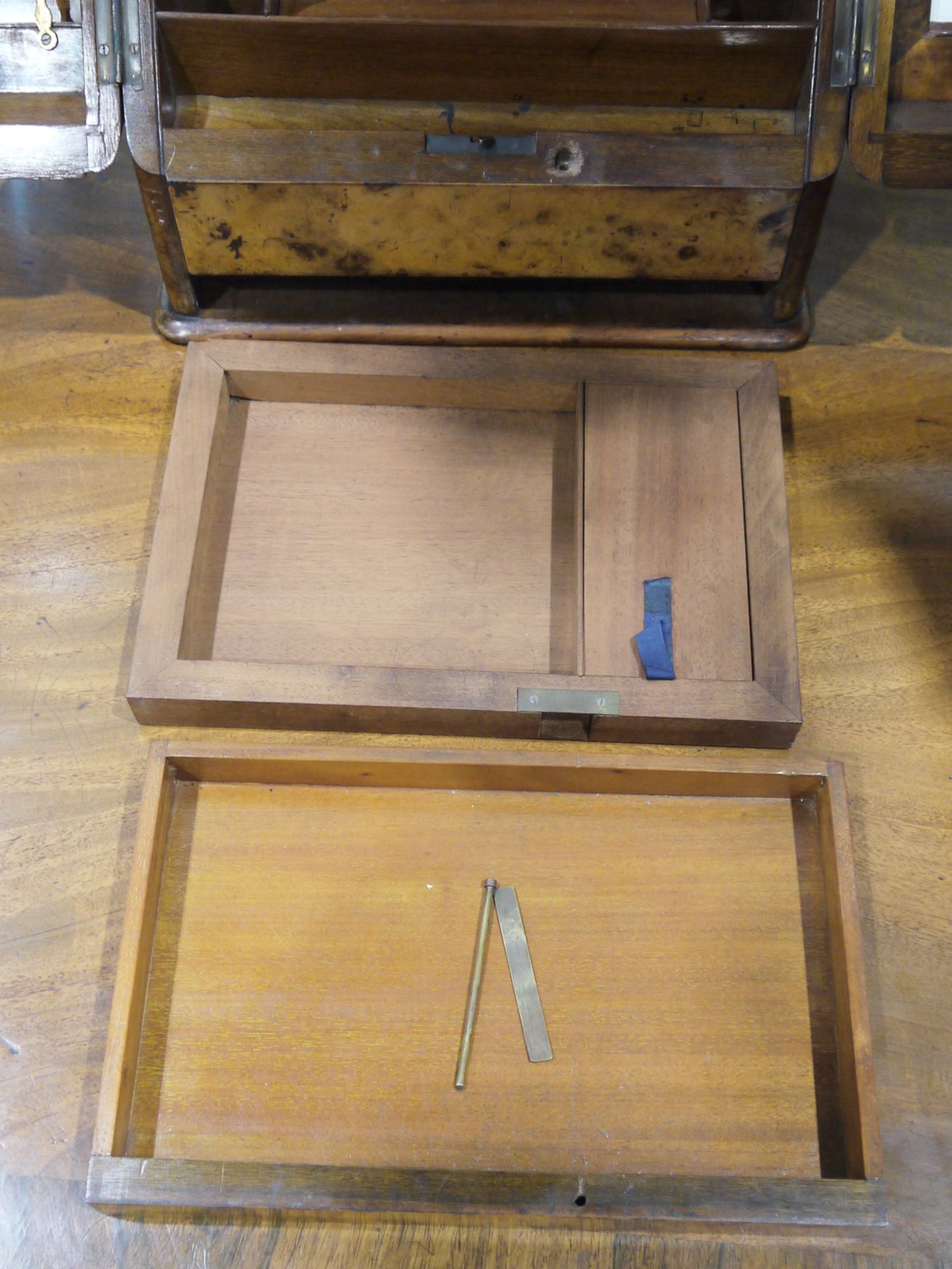 Victorian walnutwood and burr yew stationery cabinet, the hinged ogee mould top opening to reveal - Image 3 of 3