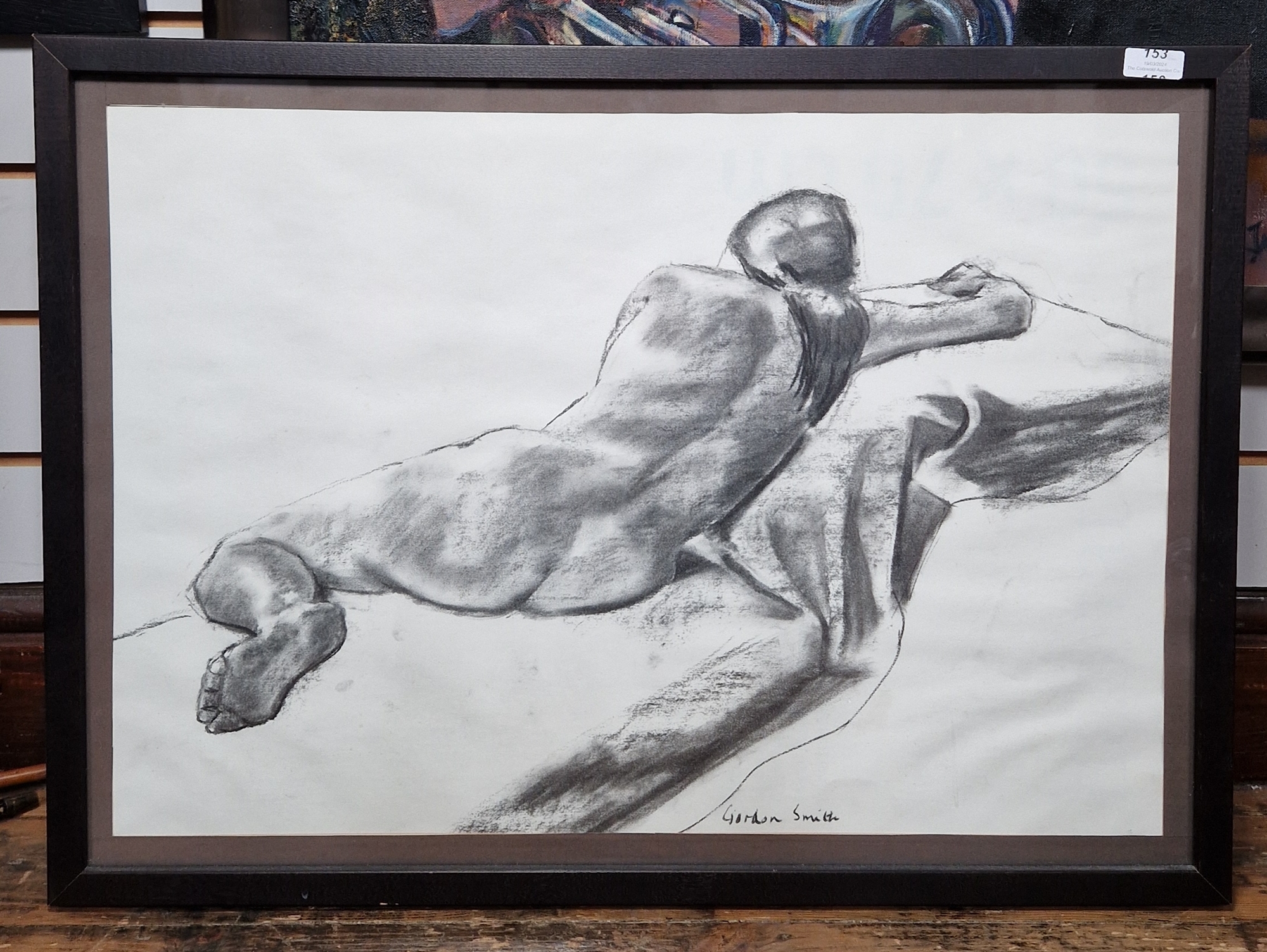 Gordon Smith (20th century) Charcoal and wash drawing  Study of a female nude reclining, en - Image 2 of 3