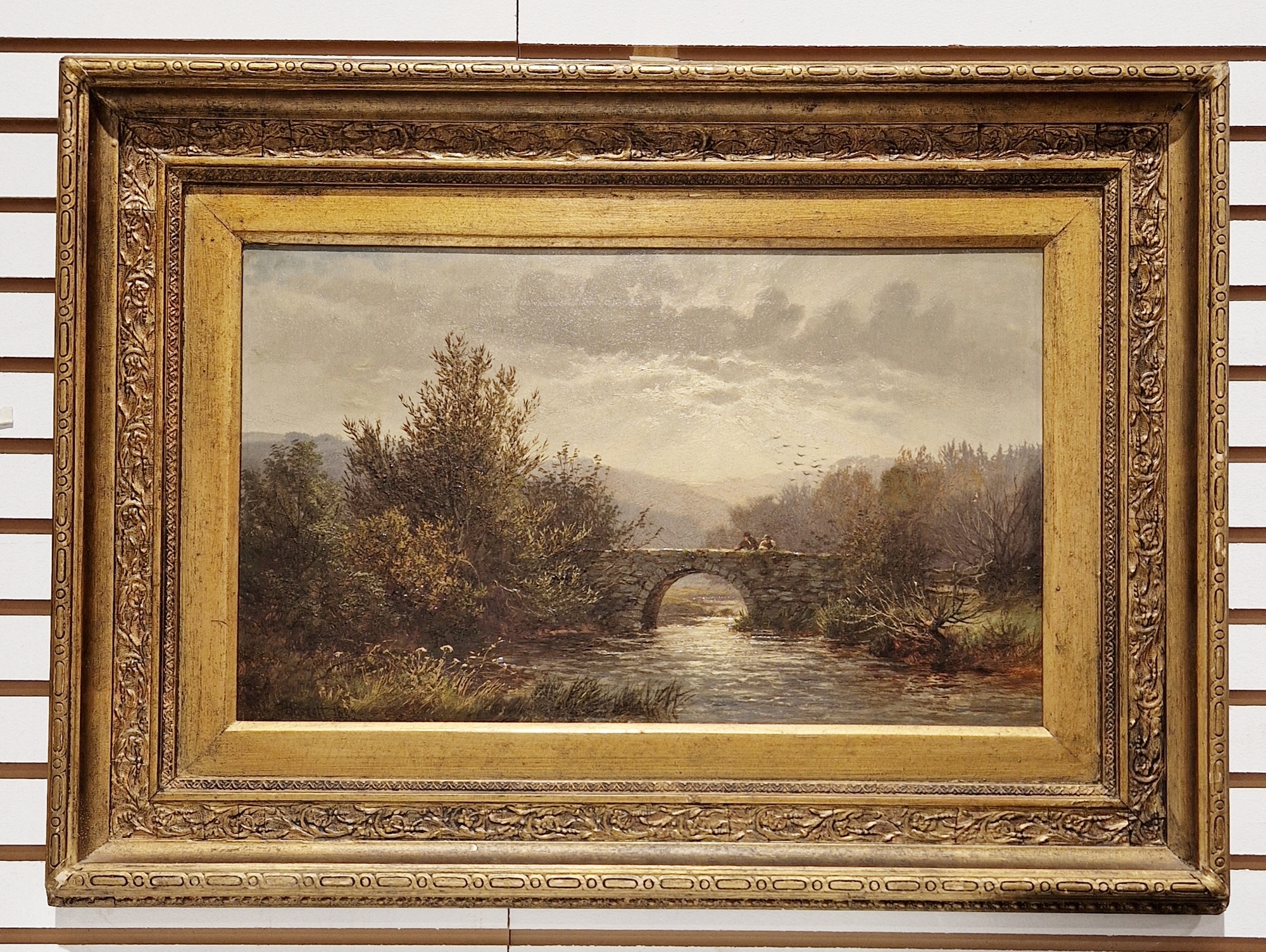 John Barrett (1822-1893) Oil on canvas Figures on a bridge in river landscape, inscribed verso .... - Bild 2 aus 6