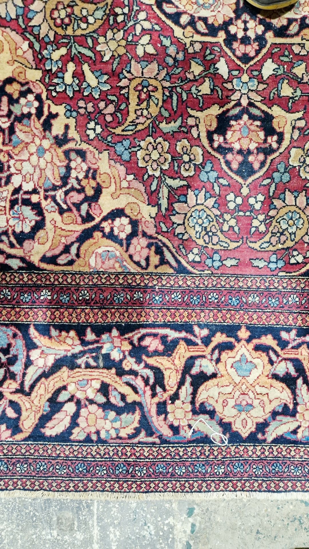 Eastern wool rug of Persian design, having black arabesque to the cherry red field with allover - Image 3 of 32