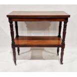19th century mahogany two-tier buffet with plain frieze, baluster turned uprights, brass caps and