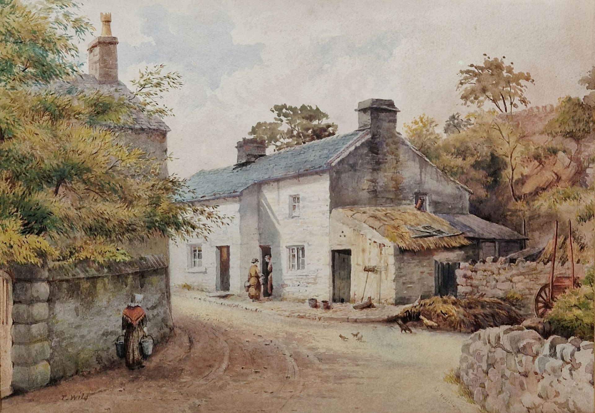 Thomas W. Walshaw (1860-1906) Watercolour Street scene with figures and church, initialled lower - Image 2 of 7