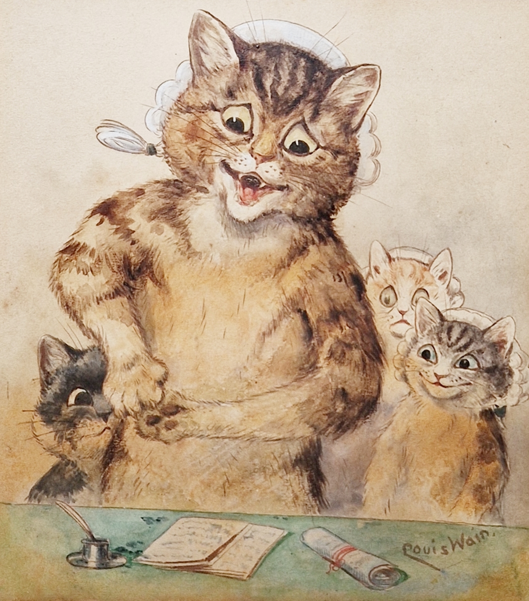 Louis Wain (1860-1939) Set of six watercolour and bodycolour drawings "Scenes from the Courts", - Image 6 of 11