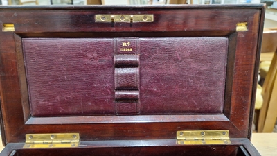 Edwardian marquetry inlaid fall-front stationery casket, the front with leather lined fold-out - Image 42 of 54