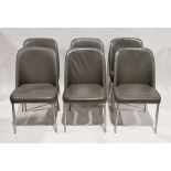 Set of six vintage faux leather grey upholstered dining chairs with tapering metal legs, 88cm
