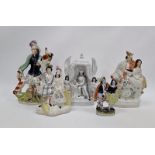 Group of Victorian Staffordshire pottery flatback figures including a group of King John signing the