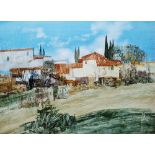 Frederick Donald Blake (1908-1997) Coloured inks and watercolour "End of the Village", view of a