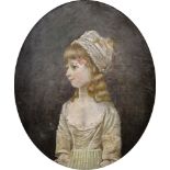 19th century school Oil on canvas Half-length portrait of a young girl, unsigned, oval framed,