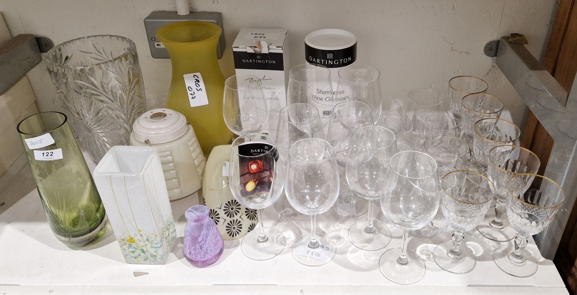 Collection of Dartington wine glasses and tumblers with boxes, a set of six cut glass gilt rimmed - Image 2 of 2