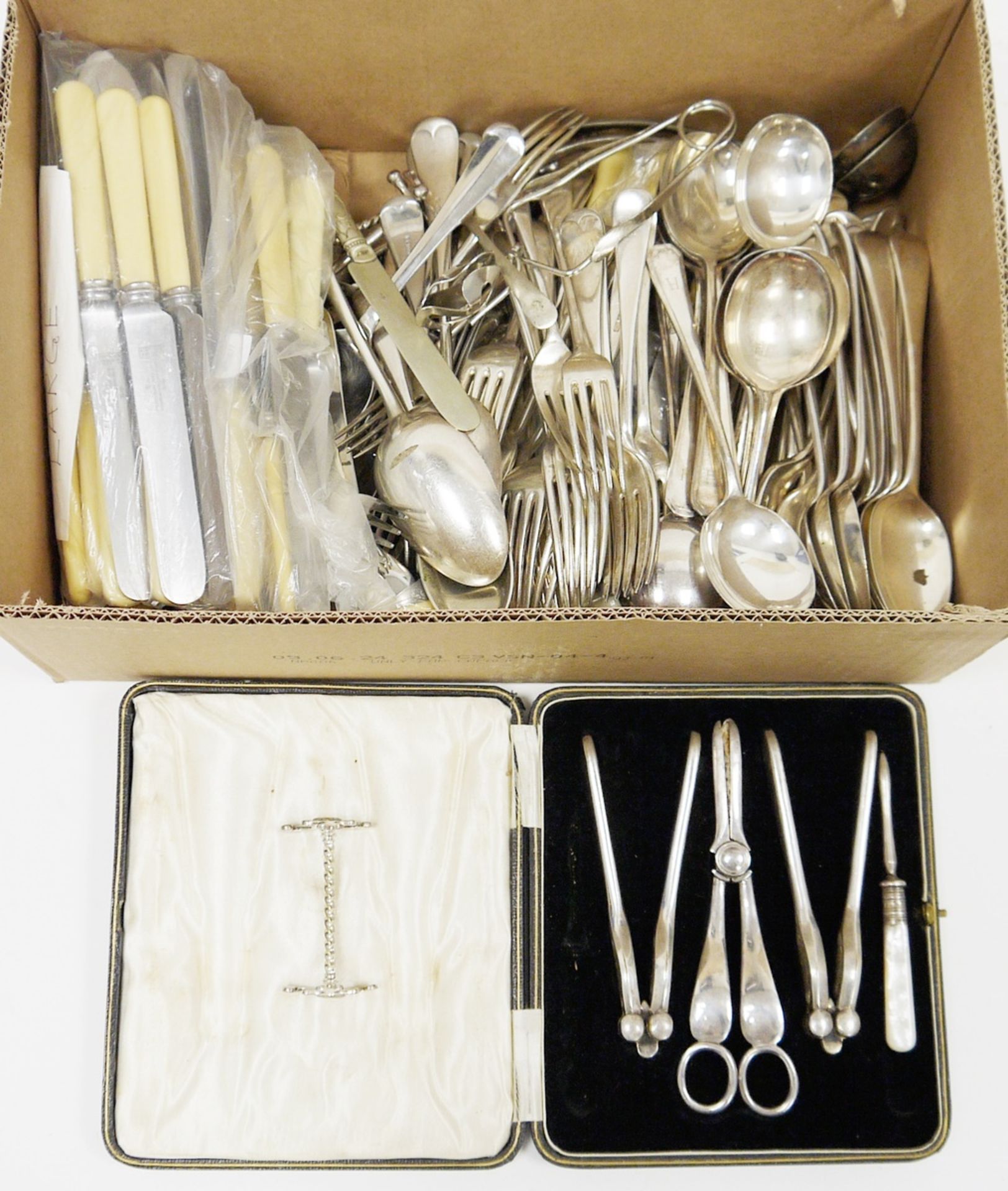 Large assortment of silver plated flatware including spoons, forks, other items including a pair - Image 2 of 2