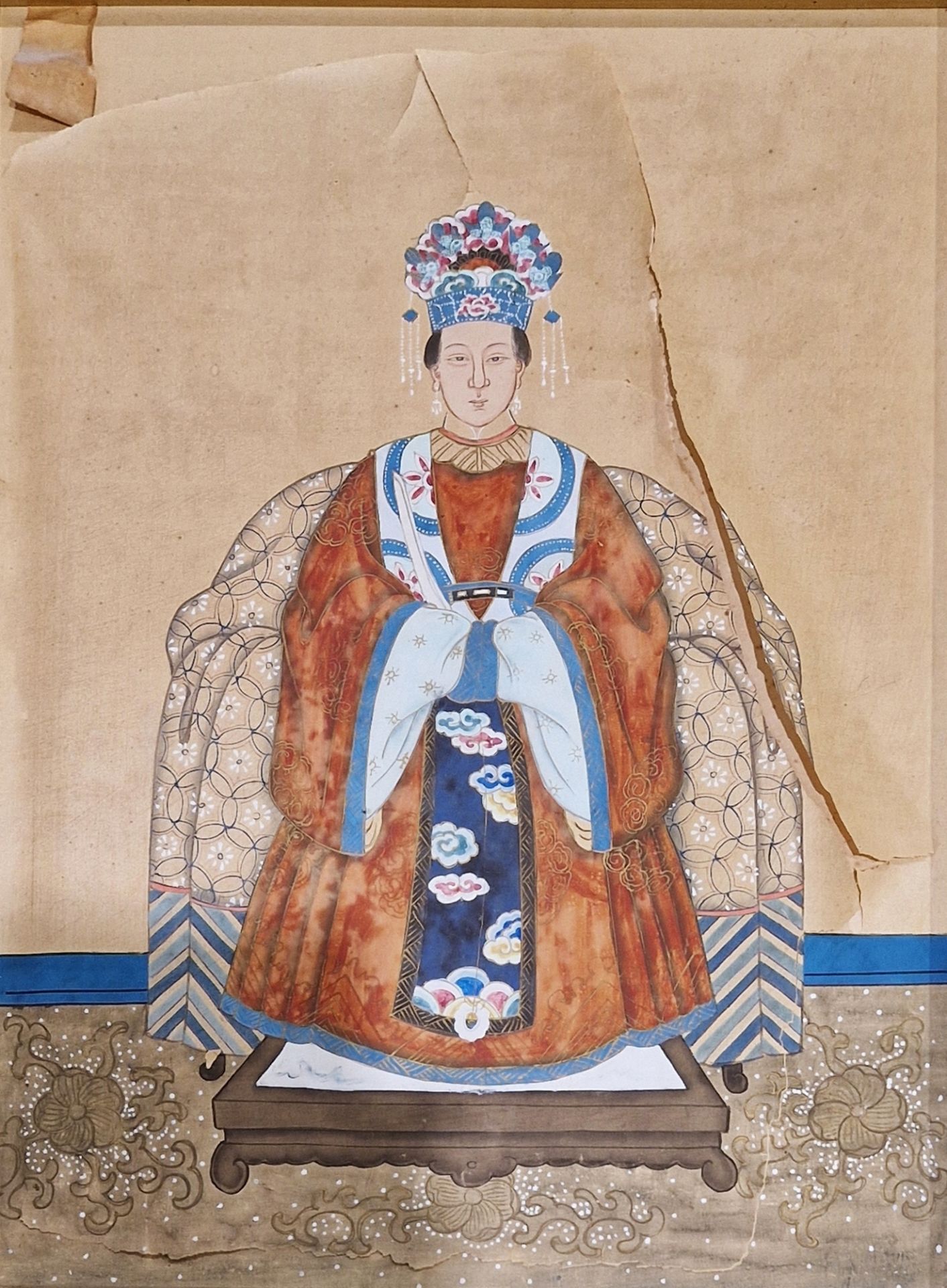 19th century Chinese school Watercolour and gouache drawing Pair of ancestor portraits, dignitary
