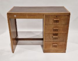 AB Good Furniture Units mid century golden oak desk, the rectangular top inset with brown leather