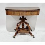 Late Regency mahogany and rosewood cross-banded folding card table, rectangular, baize lined with