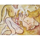 Both?? 20th century school Oil on canvas Nude couple embracing, signed and dated '91 lower left,