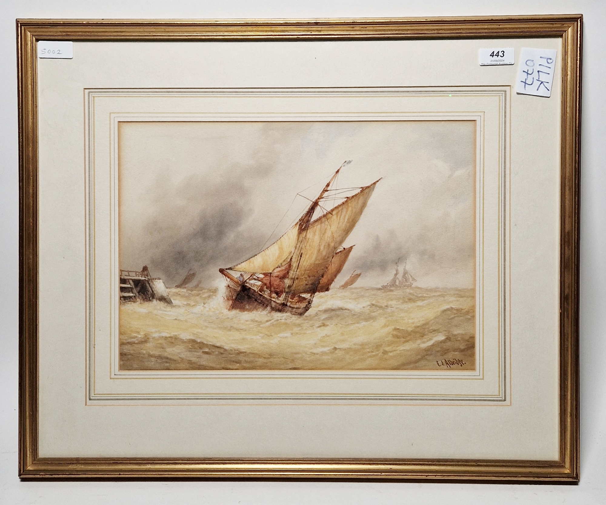 Frederick James Aldridge (1850-1933) Watercolour on paper Fishing vessel in rough sea, signed - Image 2 of 3
