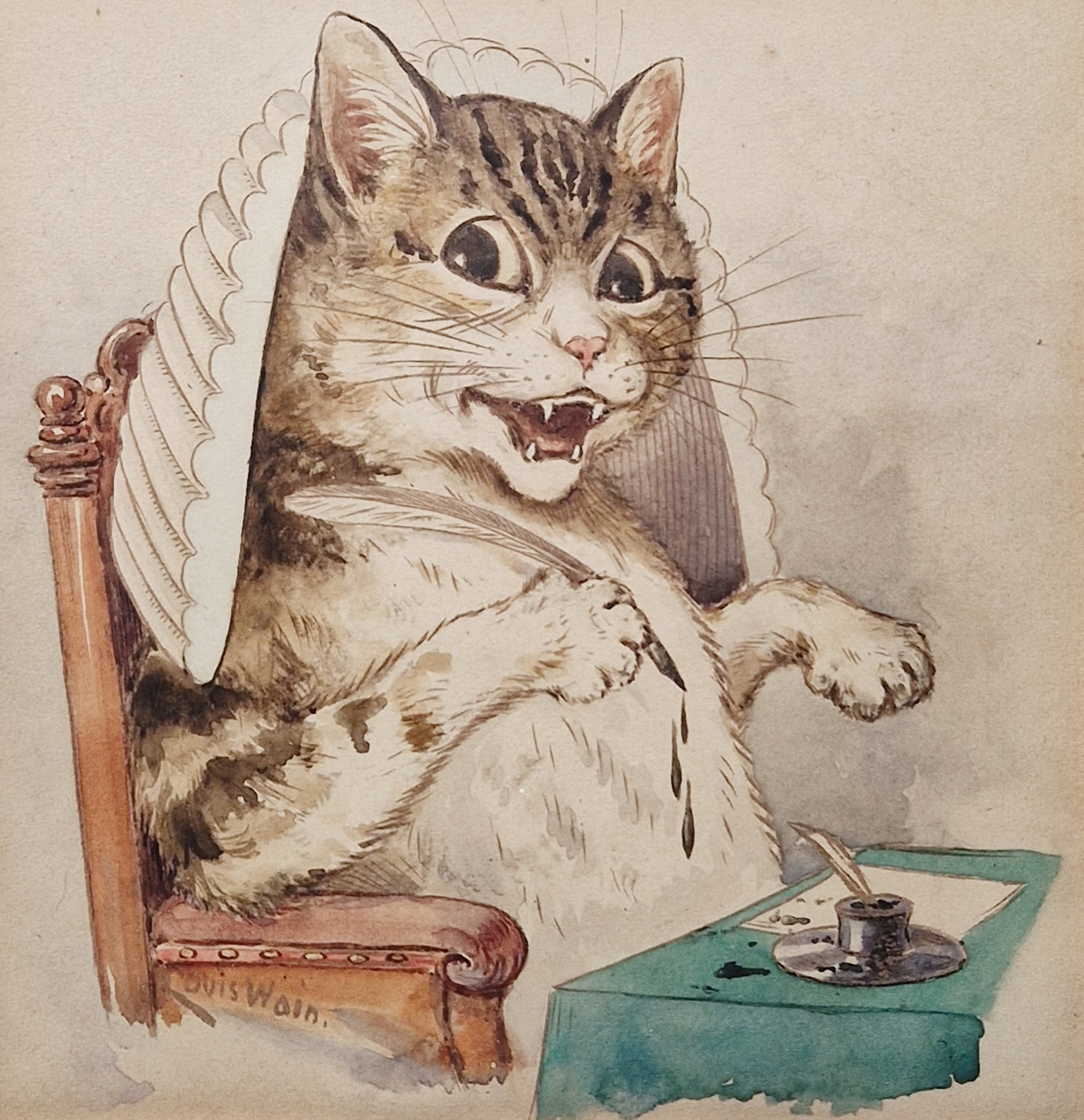 Louis Wain (1860-1939) Set of six watercolour and bodycolour drawings "Scenes from the Courts", - Image 8 of 11