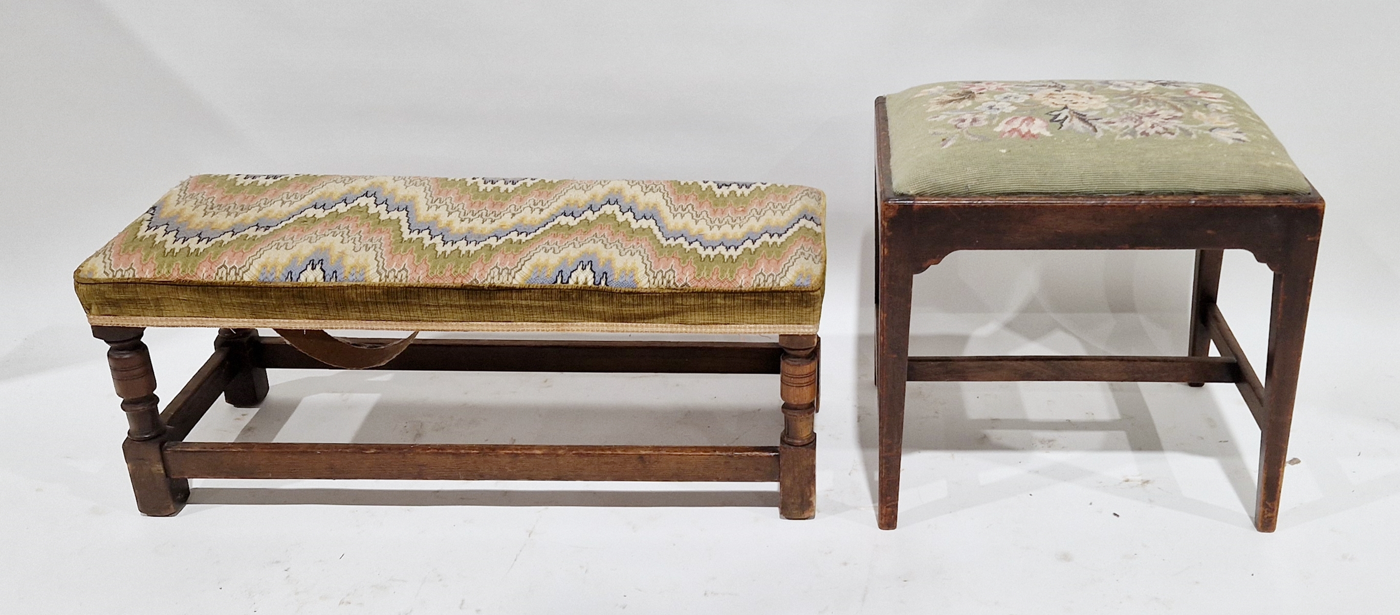 Upholstered oak footstool of rectangular form and another (2)