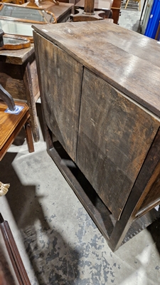 18th century oak dole cupboard, the two cupboard doors with turned spindle sections, carved and - Image 14 of 25